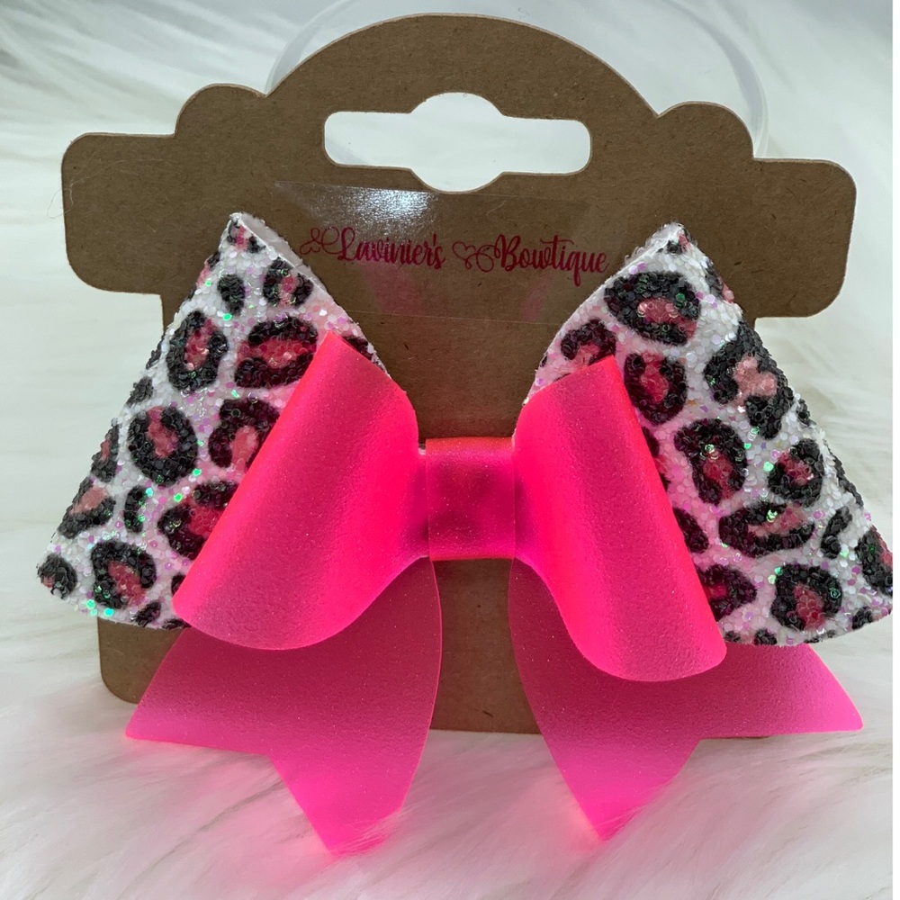 Leopard and pink glitter jelly bow